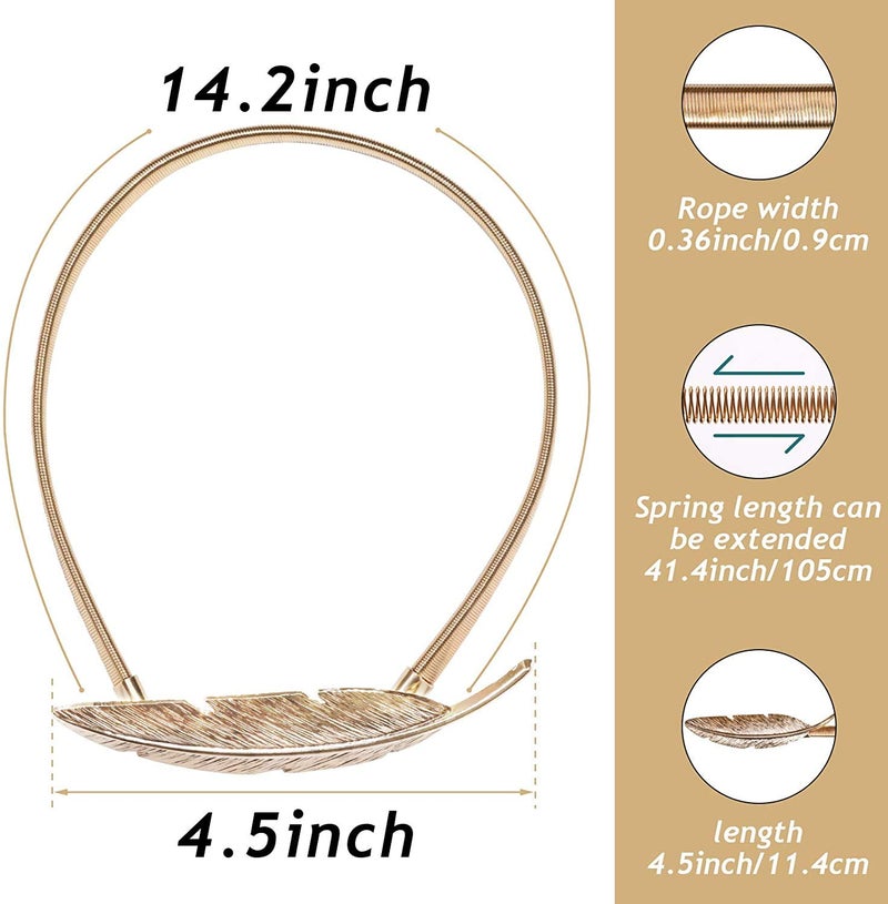 LLPMutu 4Pack Curtain Tiebacks Aluminum Alloy Spring Design Curtain Holdback Leaf Carving Design Curtain Ties for Drapes Curtain Ties Backs Curtain Modern Simple Style Curtain Holdback Decor (Gold Feather) - Image 5